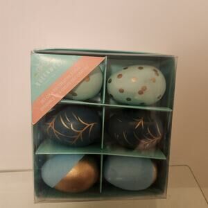 Queen West NIB Set of 6 Decorative Eggs Green and Gold